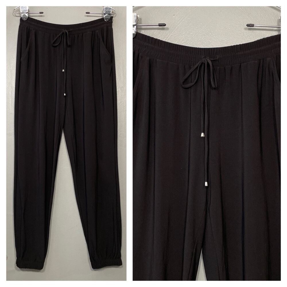 Drawstring Joggers Size Small Black Slinky Knit Athleisure Pants Travel Stretch